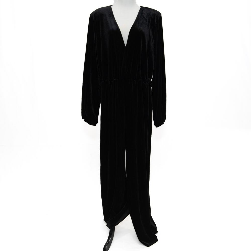 Eloquii Black Velvet Wide Leg Jumpsuit Size 14